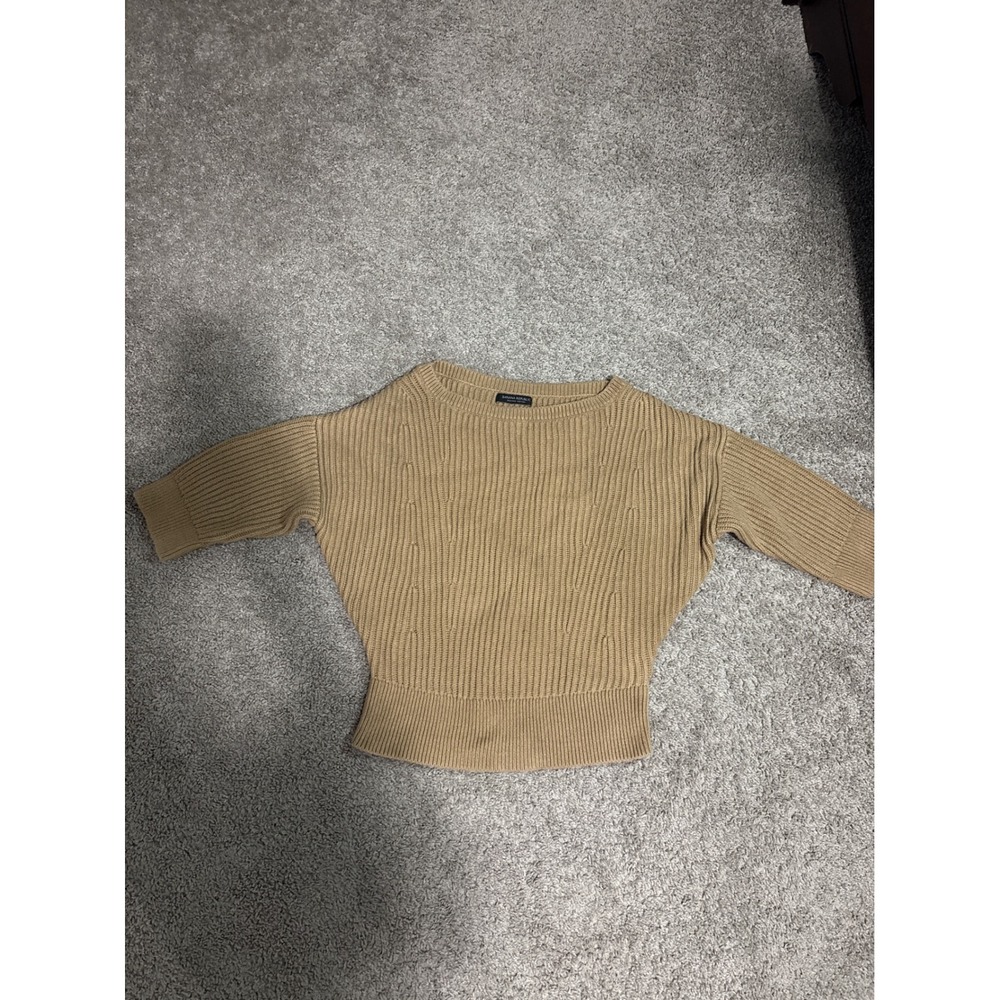 Banana Republic Organic Cotton Ribbed Short Sleeve Sweater Iced Latte Tan Small